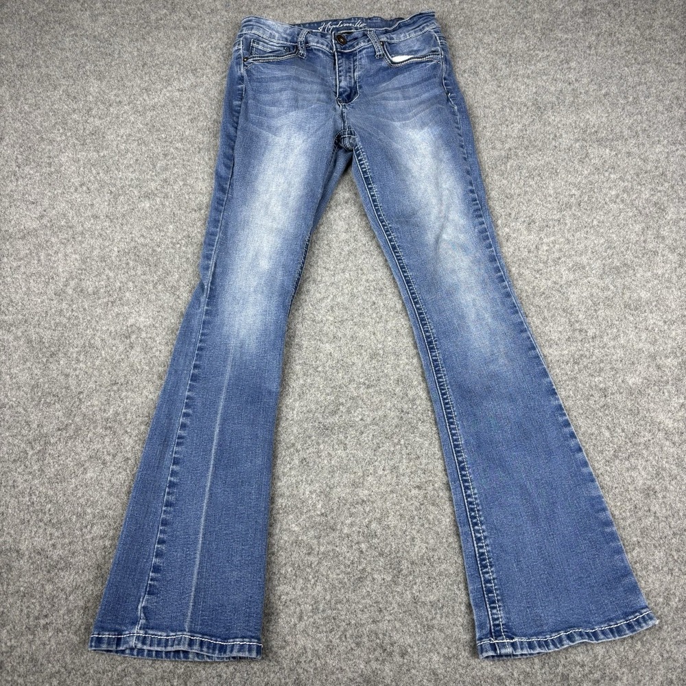 Hydraulic Jeans Women's 9 Mid Rise Y2K Flap Pocket Flared Retro Medium Wash Blue